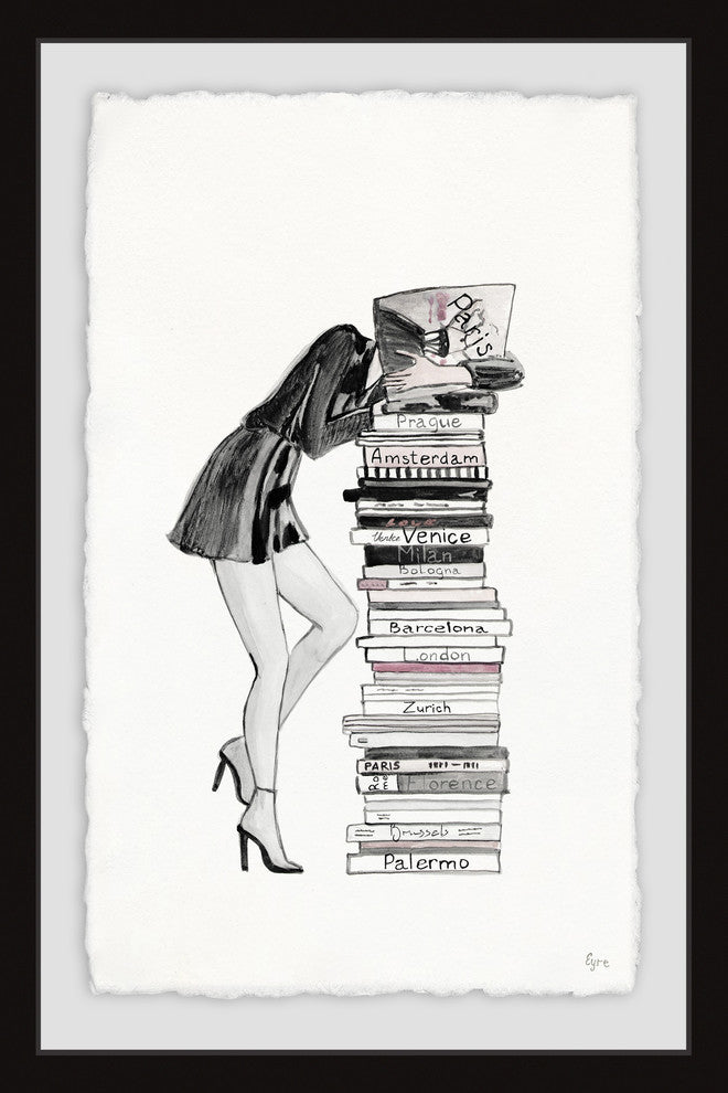 "Stack of Books" Framed Painting Print, 16"x24"