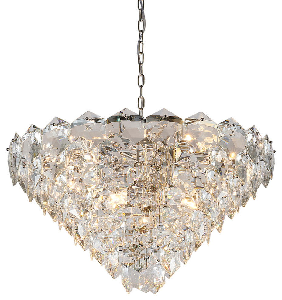 15-Light Chrome Steel Chandelier With Clear Crystals