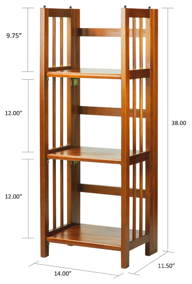 3-Shelf Folding Bookcase 14" Wide, Honey Oak