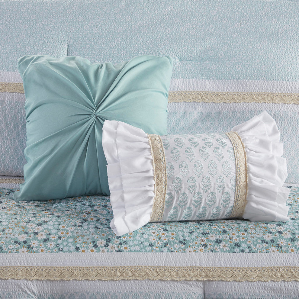 Madison Park Caralie 5 Piece Seersucker Comforter Set With Throw Pillows