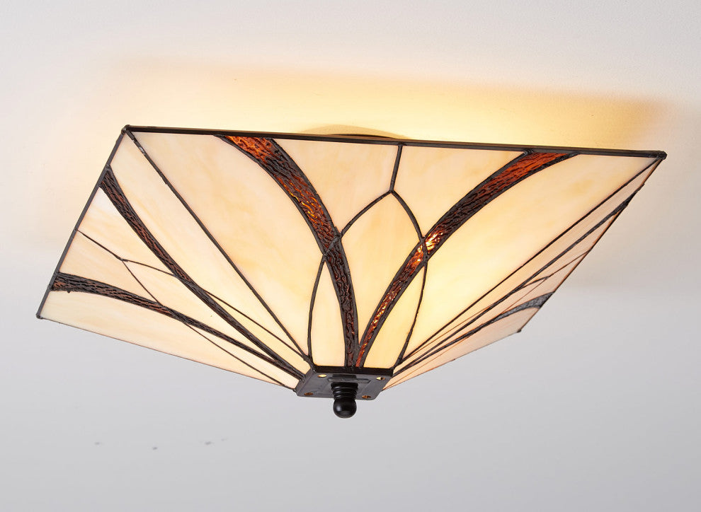 Tiffany Style Art Stained Glass Semi Flush Ceiling Lights, Square