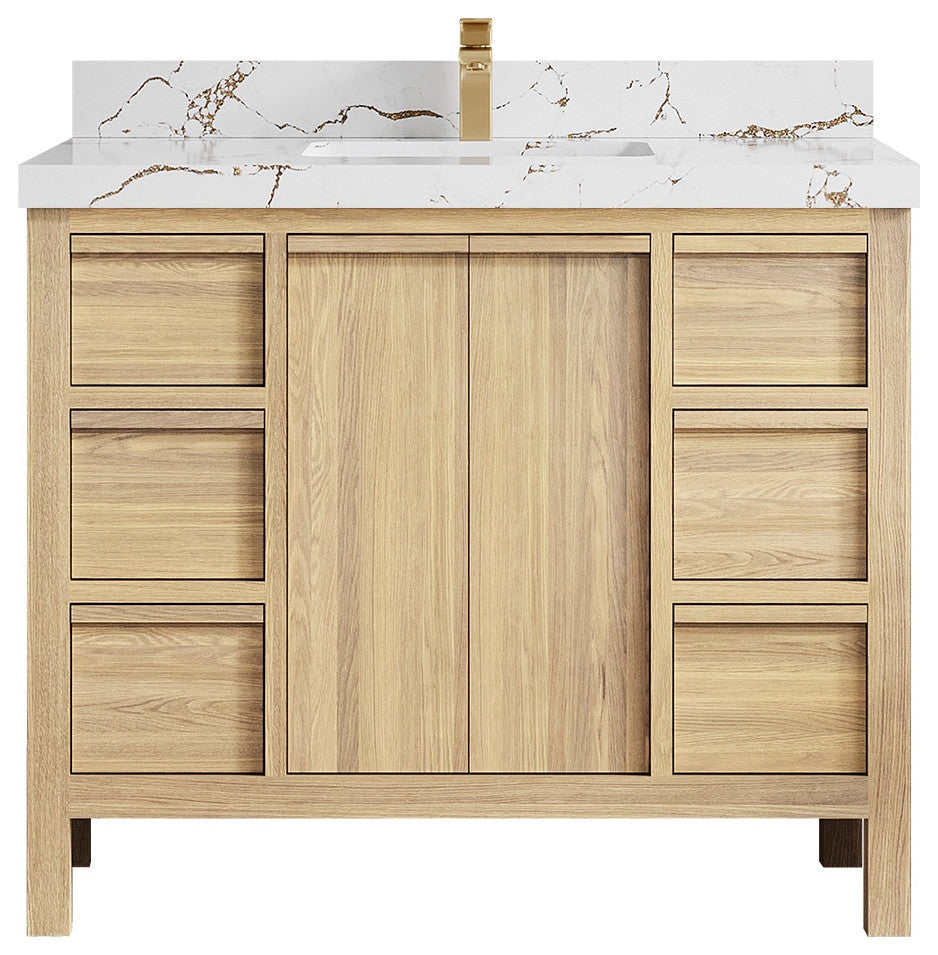 Elizabeth Oak 42" Single Sink Vanity, White 2" Viola Brown