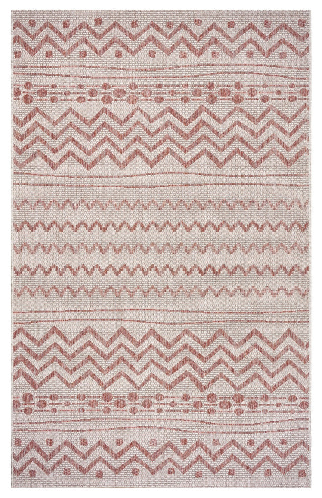 5" x 8" Red Zigzag Indoor Outdoor Area Rug