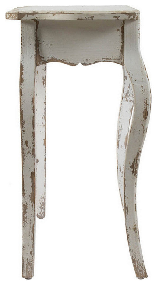 Benzara BM285232 Console Table, Fir Wood, Rectangle, Curved Legs, White