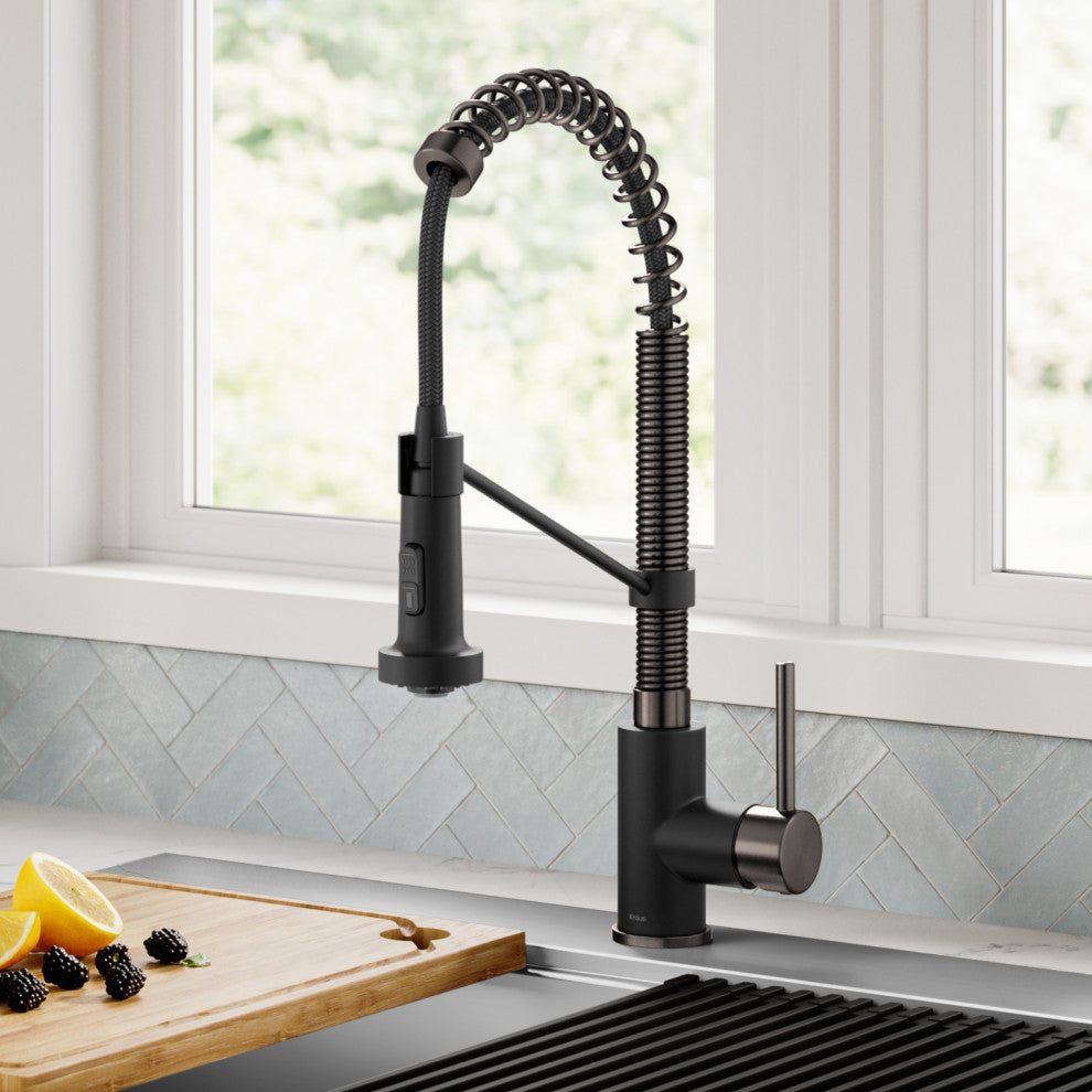 Bolden Commercial Style 2-Function Pull-Down 1-Handle 1-Hole Kitchen Faucet, Matte Black/ Stainless Black