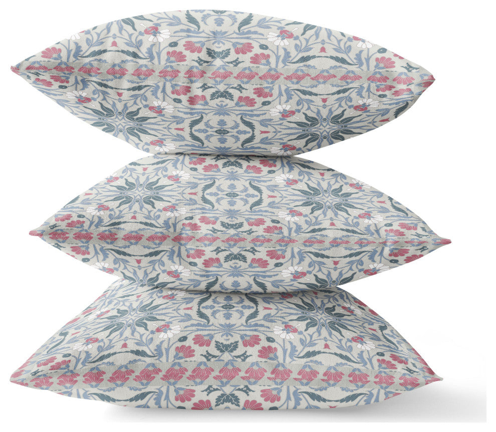 26 Pink Gray Paisley Indoor Outdoor Throw Pillow