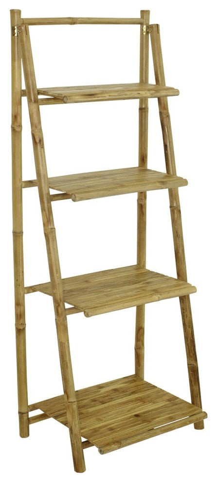 Hand Crafted Natural Bamboo 4-tier Shelves Folding Book Case Medai Cabinet Shel