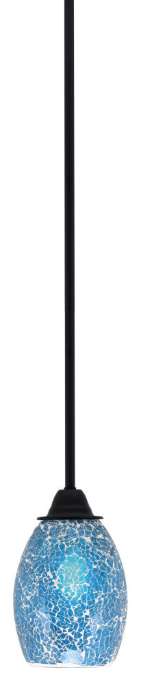 Paramount Mini Pendant, Matte Black, 5" Turquoise Fusion Glass