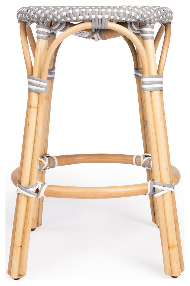 Tobias Gray and White Rattan Counter Stool