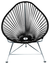 Acapulco Indoor/Outdoor Handmade Lounge Chair, Black Weave, Chrome Frame