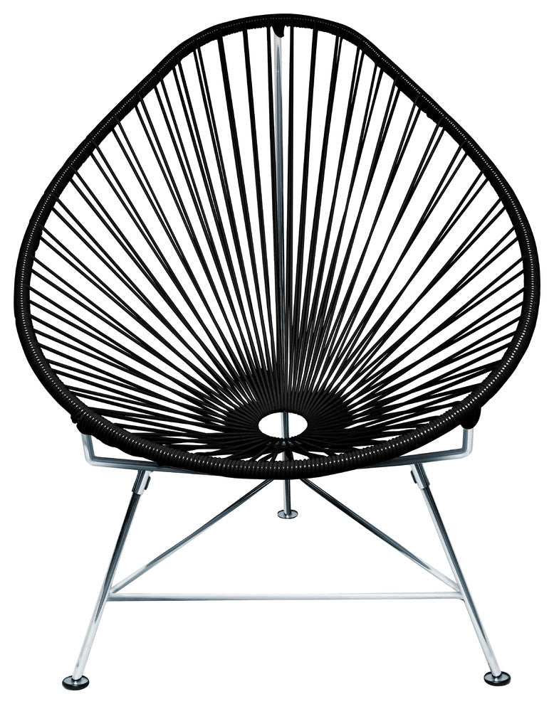 Acapulco Indoor/Outdoor Handmade Lounge Chair, Black Weave, Chrome Frame