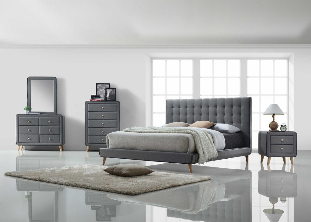 Valda Tufted Upholstered Bed, Light Gray, Queen