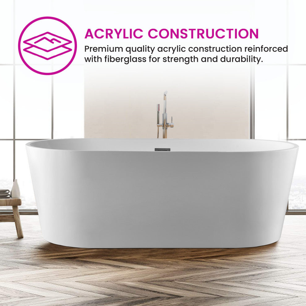 Vanity Art 67" Freestanding Acrylic Soaking Bathtub White