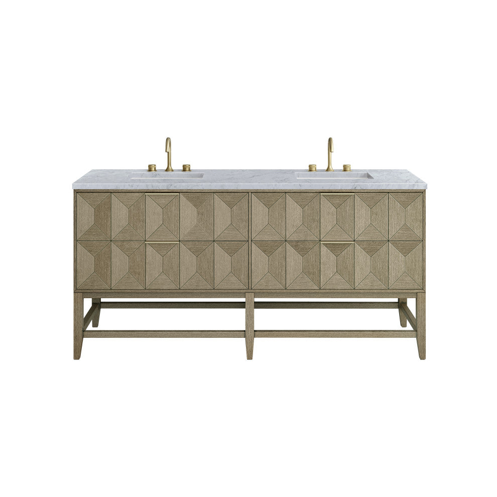 Emmeline 72" Double Vanity, Pebble Oak, Carrara Marble