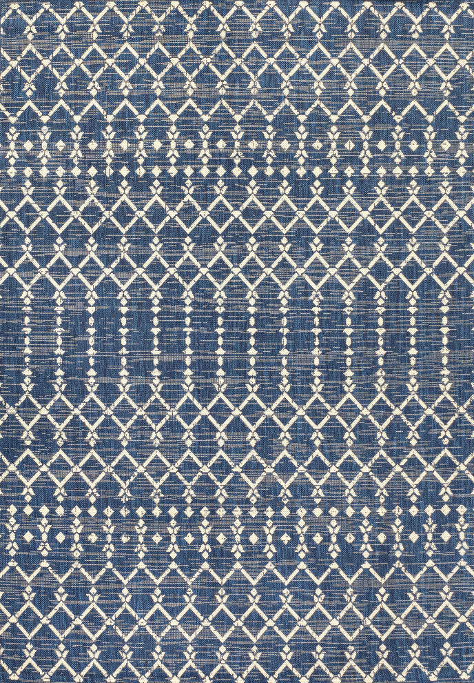 Ourika Moroccan Geometric Indoor/Outdoor Rug, Navy/Beige, 4x6