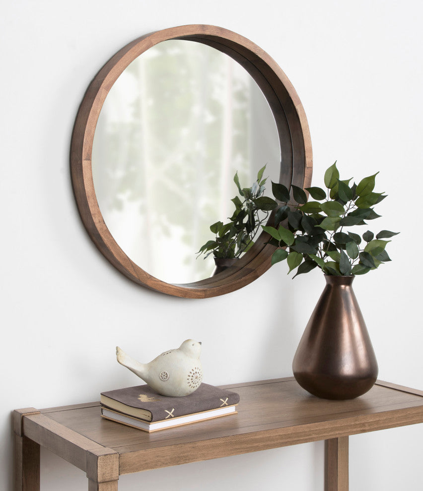 Hutton Round Wood Wall Mirror, Rustic Brown 22" Diameter