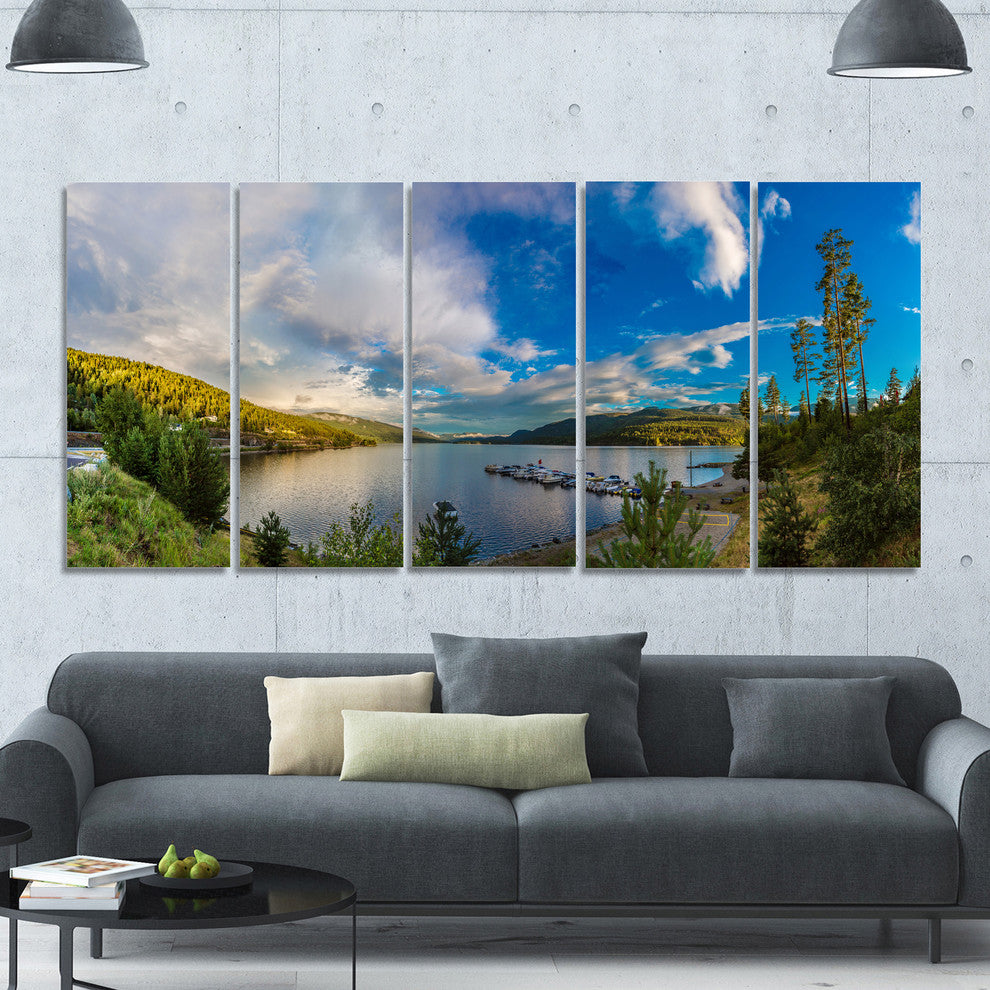 Sognefjord in Norway Panorama, Landscape Canvas Art Print, 60"x28", 5 Panels