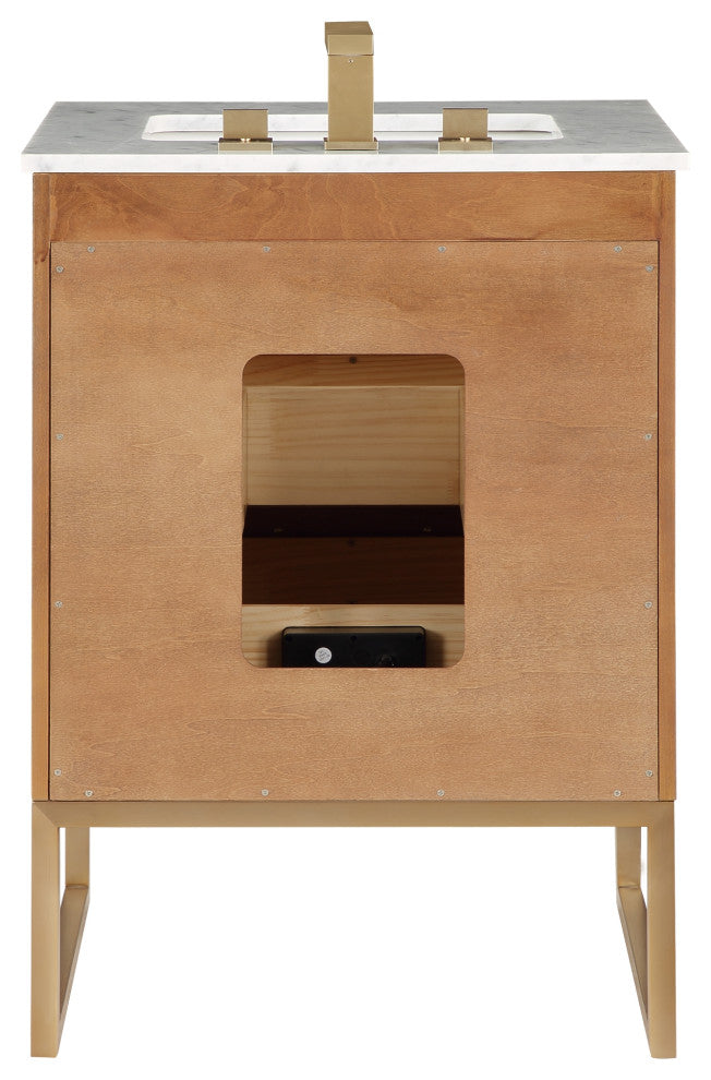 Markham 24" Single Bathroom Vanity Set, Walnut/Satin Brass, Marble Countertop