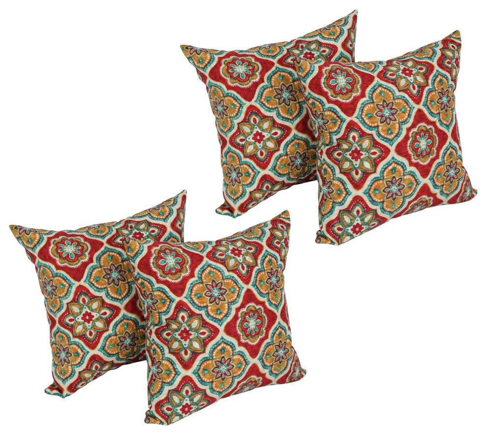 17" Square Solid Polyester Outdoor Throw Pillows, Set of 4, Adonis Jewel