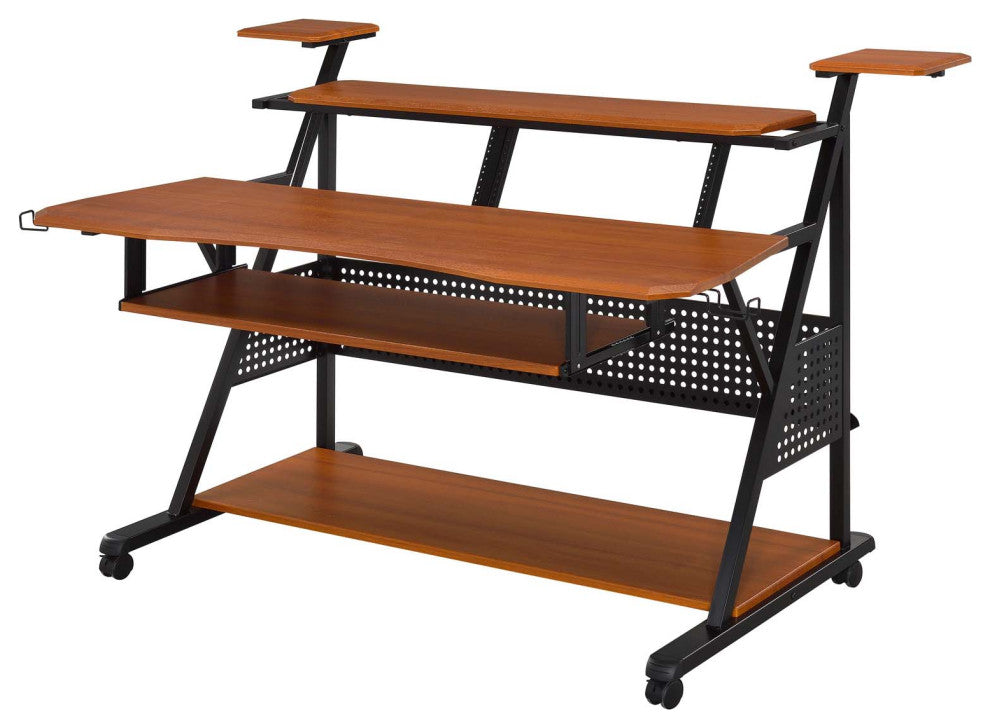 Rectangular Metal and Wooden Music Desk With Wheels, Cherry