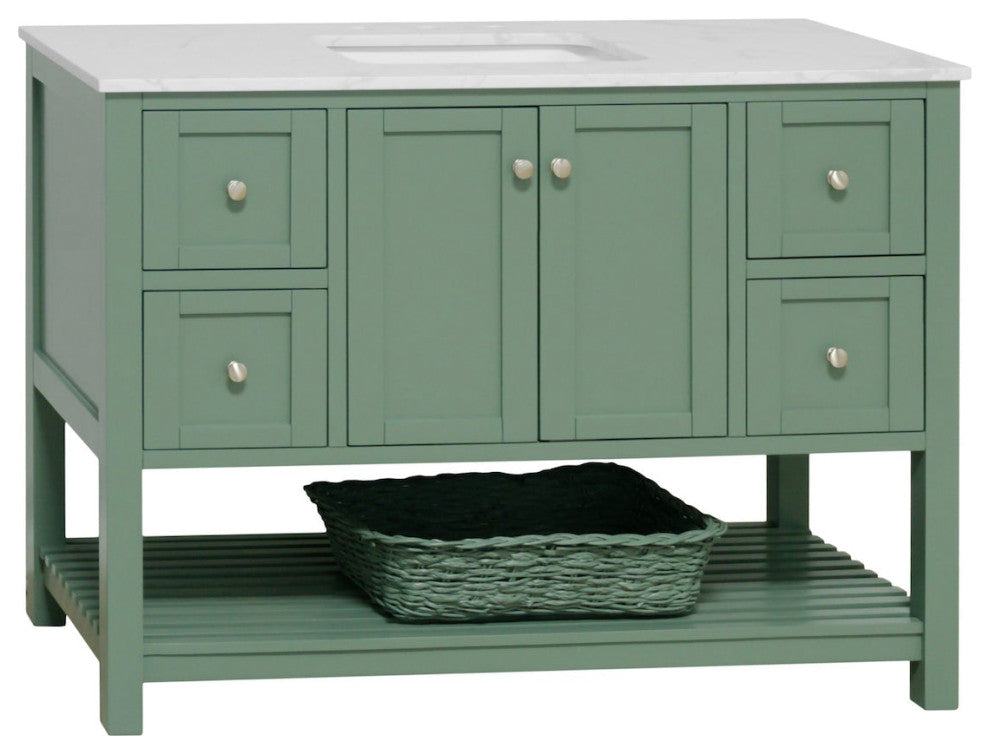 Kitchen Bath Collection Lakeshore 48" Vanity, Sage Green, Engineered Carrara