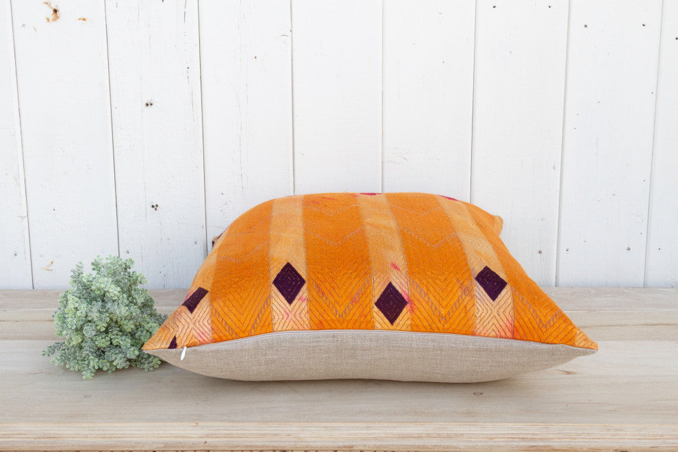 Orange Tango Silk Phulkari Pillow
