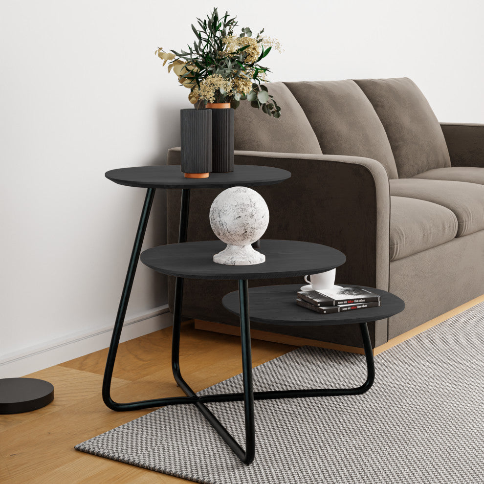 LeisureMod Hazelton End Table Manufactured Wood Top and Steel Base, Black