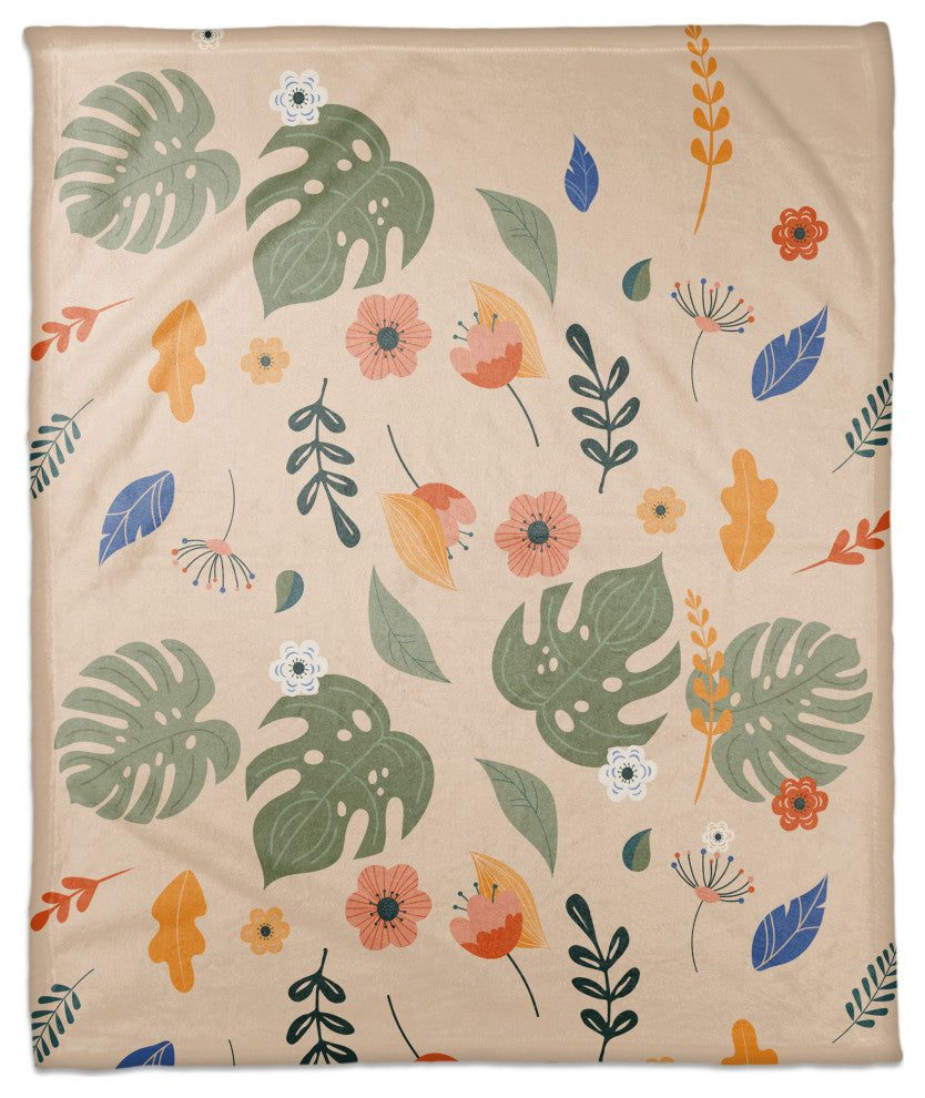 Floral Summer Palms 50x60 Coral Fleece Blanket