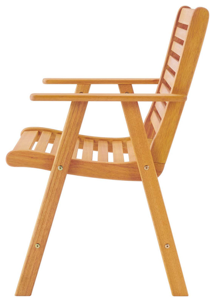 Side Dining Chair Armchair, Wood, Brown Natural, Modern, Outdoor Patio Bistro