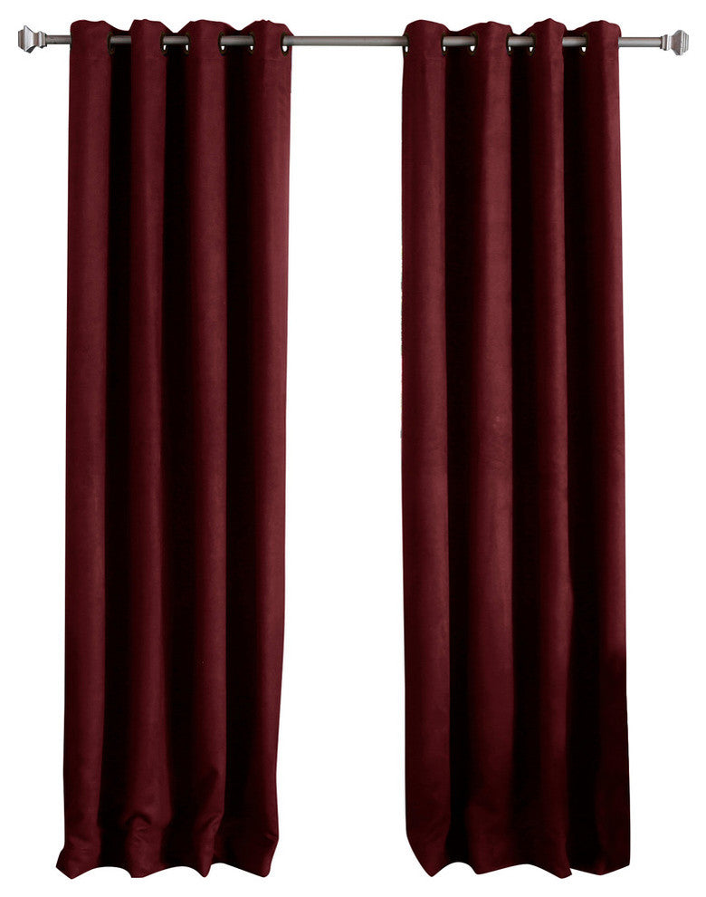 Suede Grommet Thermal Insulated Blackout Curtains, Pair, Burgundy