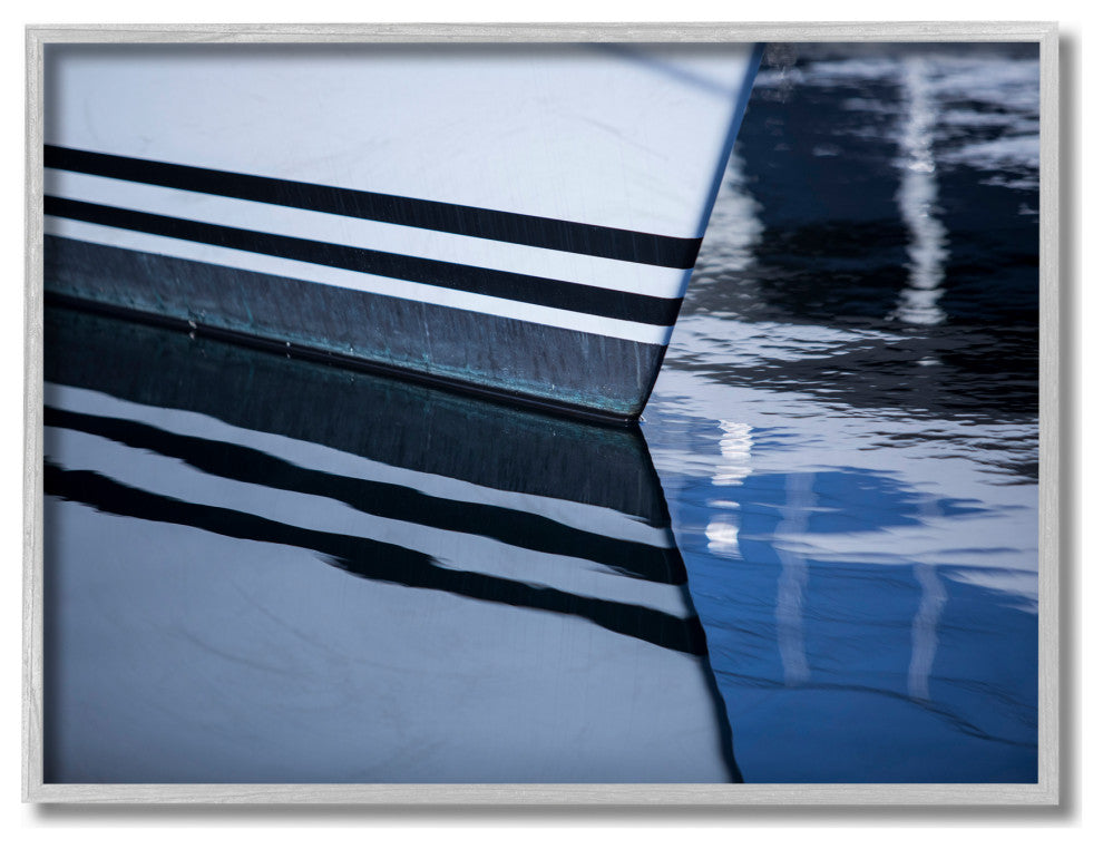 Boat Reflection Ocean Lake Photograph, 16"x20", Gray Frame