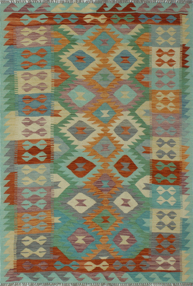Sangat Kilim Afham Light Green/Orange Rug, 4'0x5'9