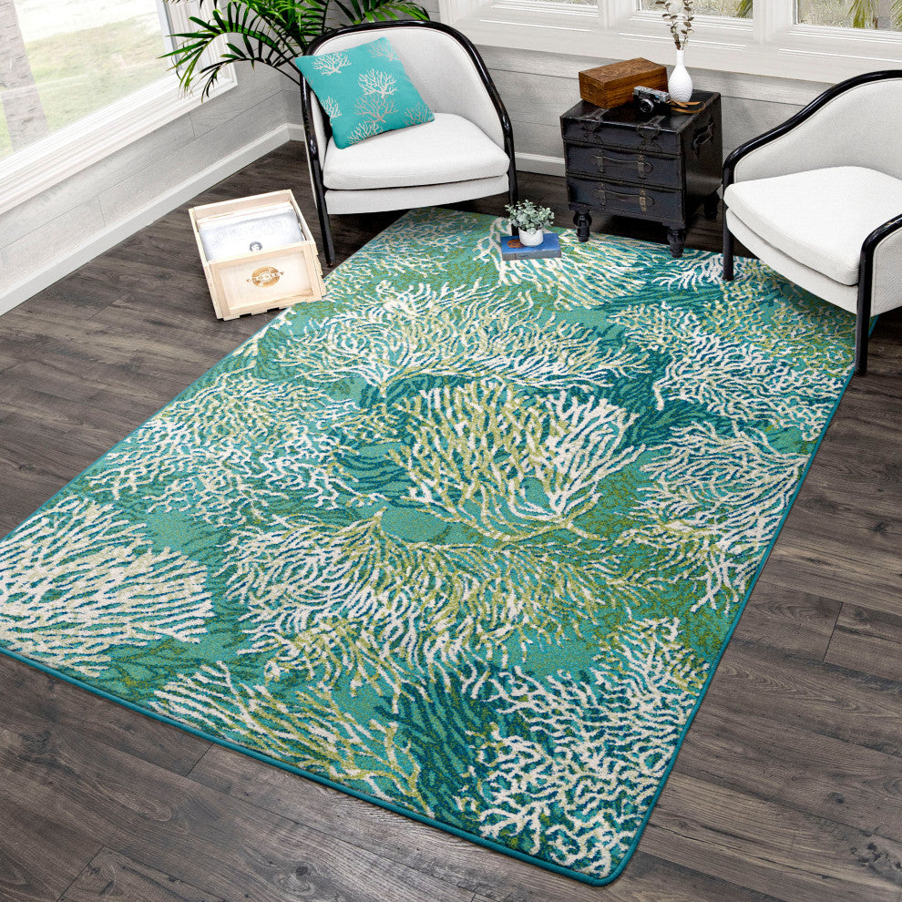 Oceanic Blooms, Aqua, 8' Round