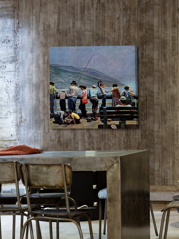 "Pier Fishing" Painting Print on Canvas by John Falter