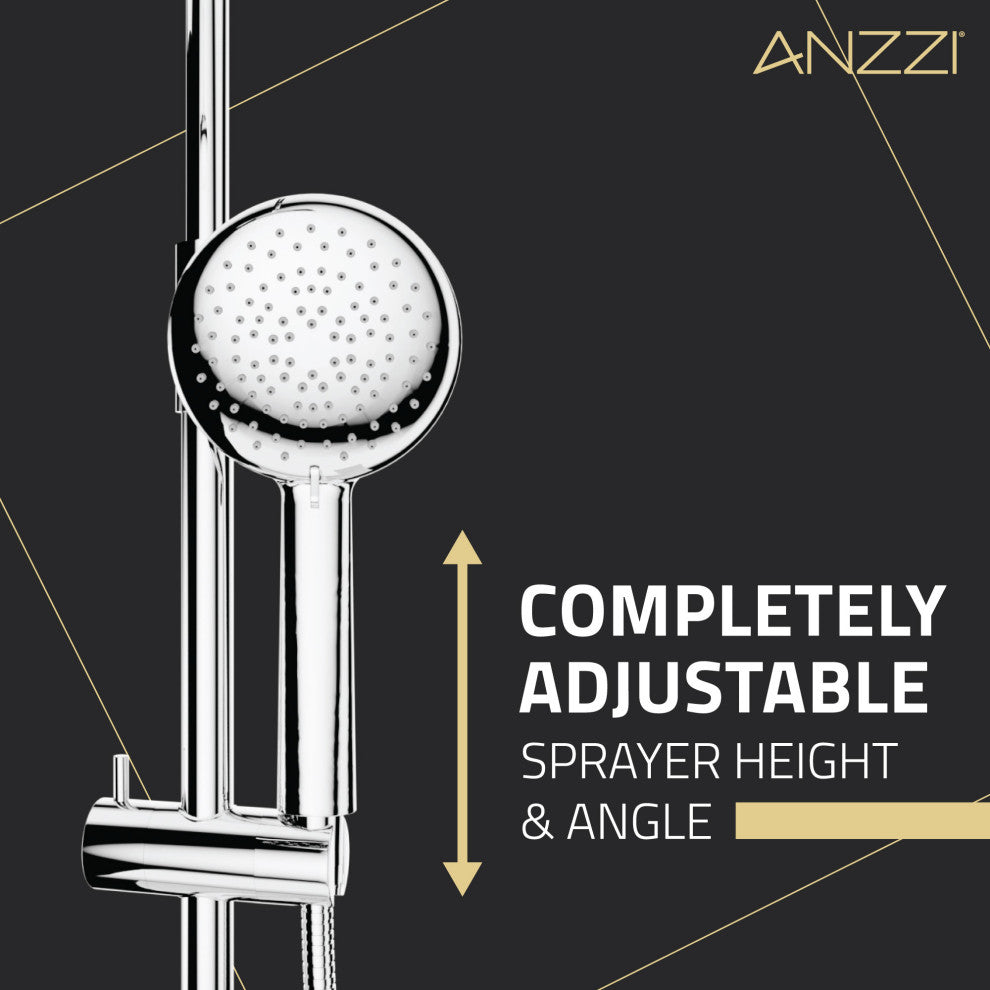 Heavy Rainfall Stainless Steel Shower Bar with Hand Sprayer, Polished Chrome