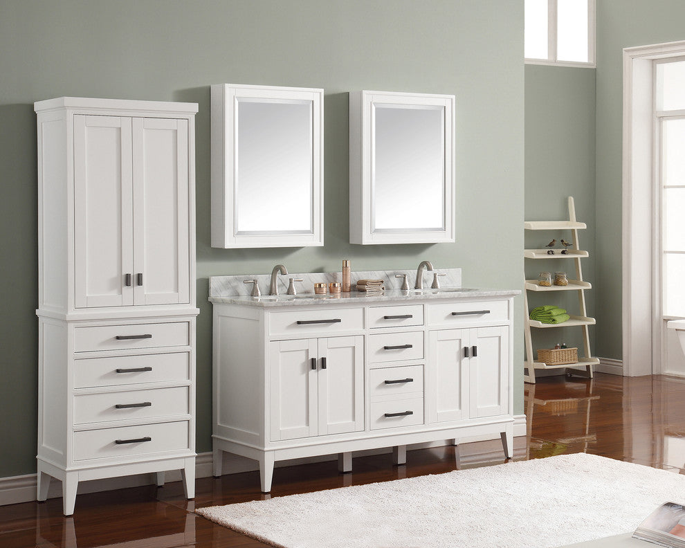 Avanity Madison 61" Double Vanity, White Finish, Carrera White Marble Top