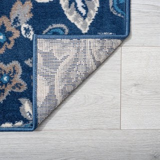 Stella Traditional Floral Dark Blue Rectangle Area Rug, 5'x7'