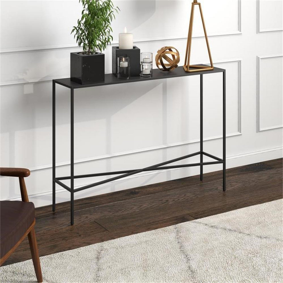 Maklaine Industrial 42" Steel Console Table in Black