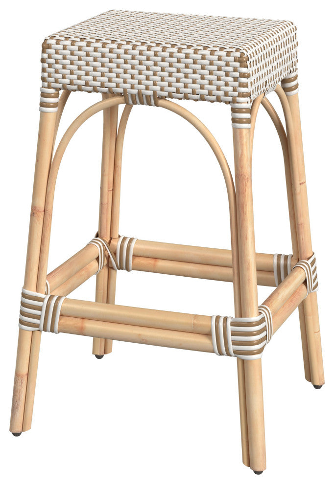 Tobias 30" Rectangular Rattan Barstool, Beige