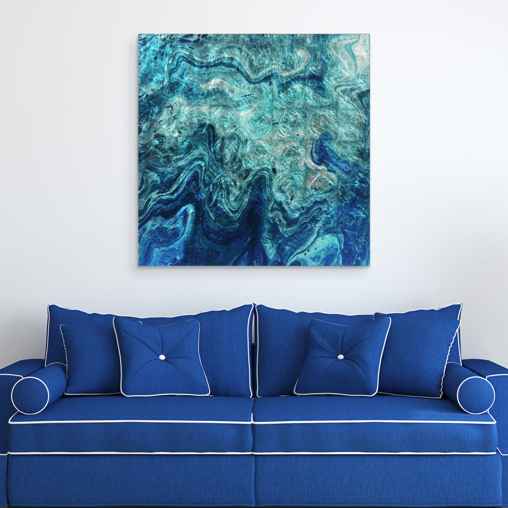 Indigo Abstract Diptych Wall Art Reverse Print on Tempered Glass and Silver Leaf