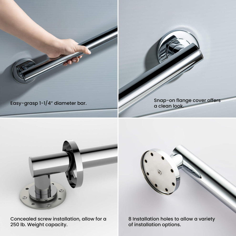 36" Stainless Steel Bathroom Safety Grab Bar, Chrome