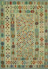 Sangat Kilim Steven Ivory/Light Blue Rug, 8'0x11'4