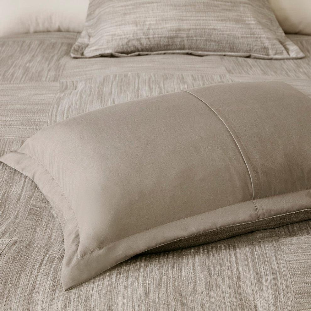 Madison Park Walter 7 Piece Printed Seersucker Comforter Set, Taupe