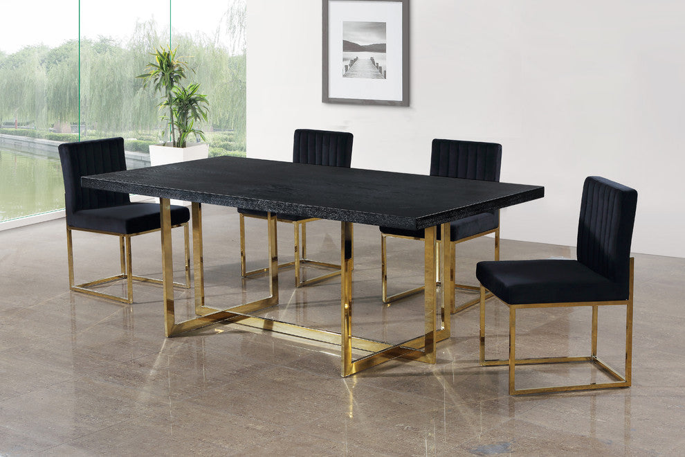 Giselle Velvet Dining Chairs, Set of 2, Black, Gold Base