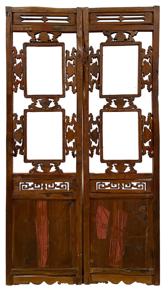 Consigned Antique Chinese Carved Wooden Window Panels Wall Arts - a Pair