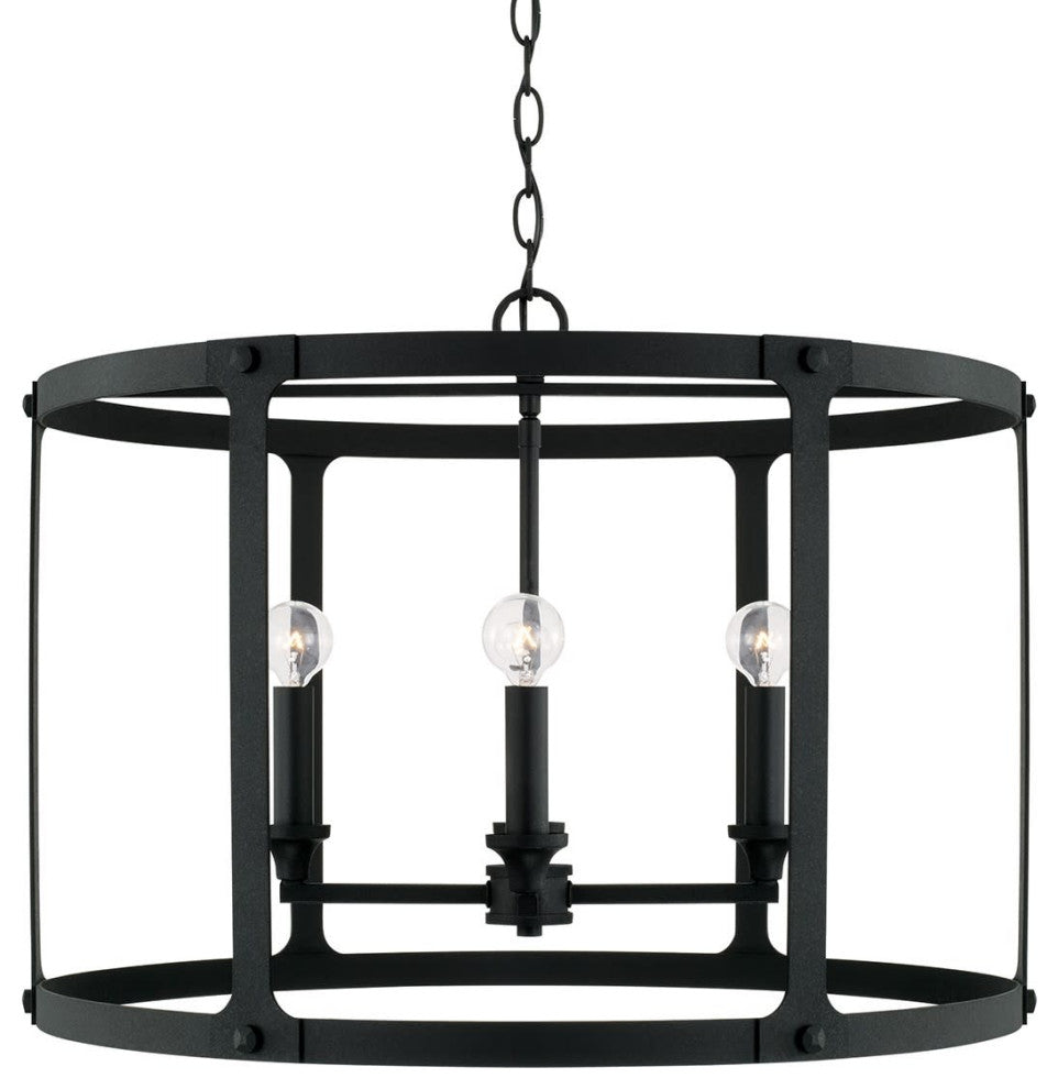 Capital Lighting 344941 Brennen 4 Light 25"W Drum Chandelier - Black Iron