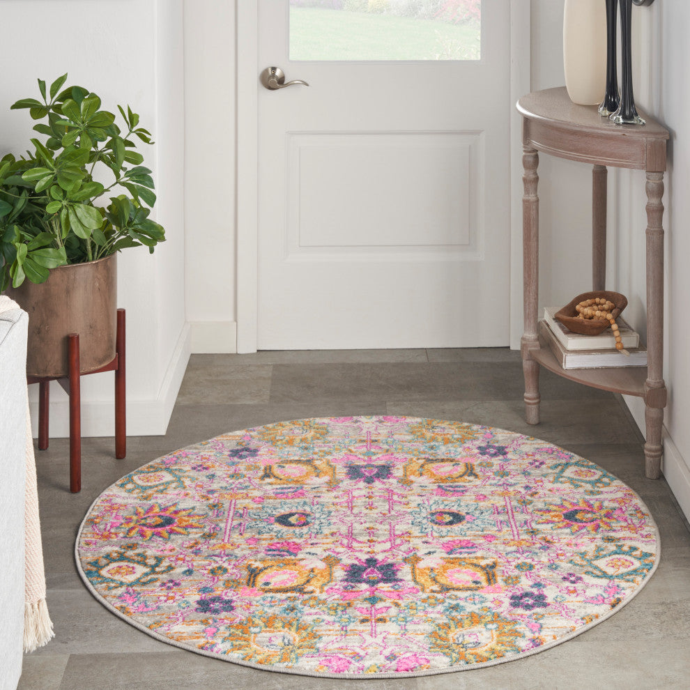 Nourison Passion 4' x Round Silver Bohemian Indoor Area Rug