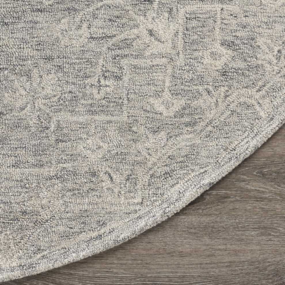 8' Round Gray Floral Finesse Area Rug