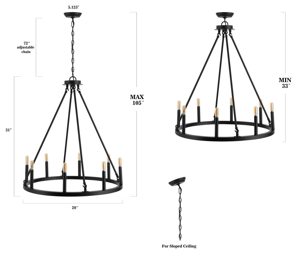 Ring Iron Rustic Farmhouse LED Chandelier, 8-Light