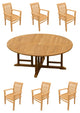 7-Piece Outdoor Teak Dining Set: 72" Round Table, 6 Mas Stacking Arm Chairs